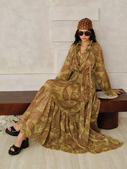 Boho Print Chiffon Maxi Dress Set with Liner