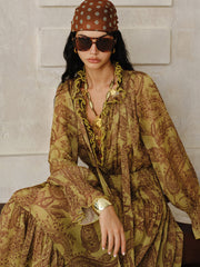 Boho Print Chiffon Maxi Dress Set with Liner