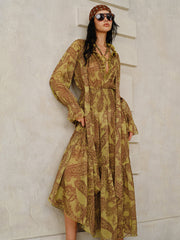 Boho Print Chiffon Maxi Dress Set with Liner