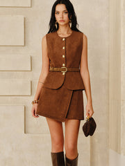 Suede Effect Metal Button Vest