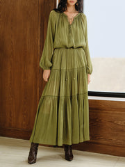 Tiered Maxi Dress Set with Liner