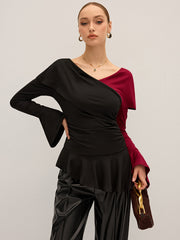 Two-Tone Asymmetric Peplum T-Shirt