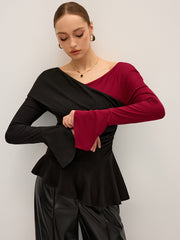 Two-Tone Asymmetric Peplum T-Shirt