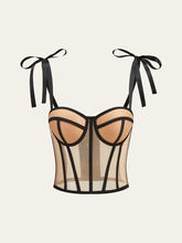 Sheer Mesh Bow-Tied Strap Corset Top
