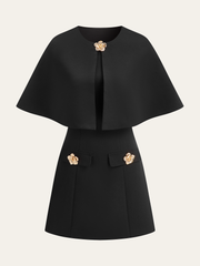 Detachable Cape Metal Floral Detail Dress Set