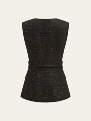 Tweed Belted Sleeveless Vest