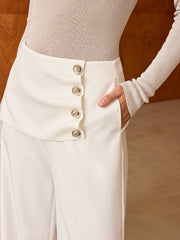 Asymmetric Button Mid-Waist Wide-Leg Pants