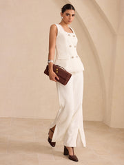 Tweed Fringe Trim Button Vest