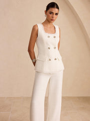 Tweed Fringe Trim Button Vest