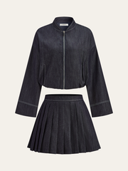 Zip Front Jacket and Pleated Mini Skirt Set