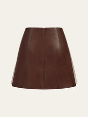 PU Panel Cotton & Linen Pleated Mini Skirt