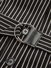 Cotton-Blend Striped Belted Longline Vest