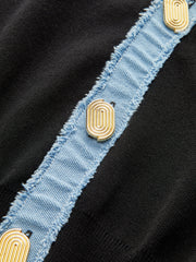 Denim Placket Button Knit Vest