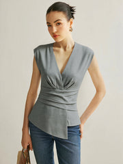 Ruched Waist V-Neck Asymmetric Top