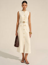 Button-Front Belted Maxi Dress