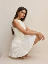 Button-Front Panel Pleated Hem Mini Dress