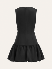 Ruffled Hem Metal Button Mini Dress Without Belt