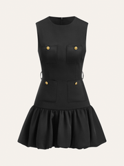 Ruffled Hem Metal Button Mini Dress Without Belt