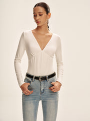 V-Neck Long Sleeve Fitted T-Shirt