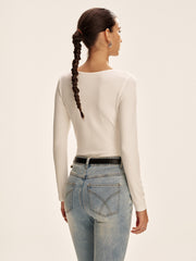 V-Neck Long Sleeve Fitted T-Shirt