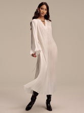 Metal Collar Pleated Long-Sleeve Maxi Dress
