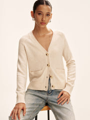 V-Neck Wool Blend Cardigan