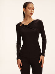 Asymmetric Cut-Out Long-Sleeve T-Shirt
