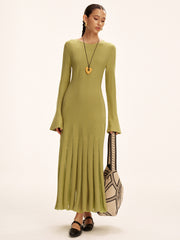 Mesh Pleated Hem Knit Maxi Dress