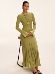 Mesh Pleated Hem Knit Maxi Dress