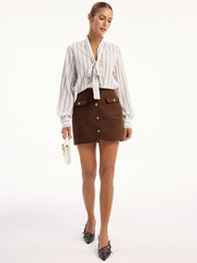 Striped Tie-Neck Long Sleeve Shirt