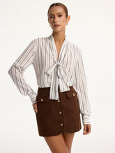 Striped Tie-Neck Long Sleeve Shirt