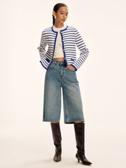 Striped Contrast Trim Knit Cardigan