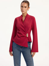 Asymmetric Metal Detail V-Neck Blouse