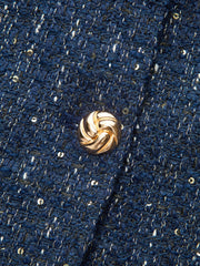 Tweed Short-Sleeved Blazer with Belt