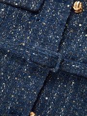 Tweed Short-Sleeved Blazer with Belt