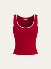 Contrast Scalloped Trim Ribbed Knit Tank Top