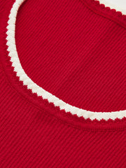 Contrast Scalloped Trim Ribbed Knit Tank Top