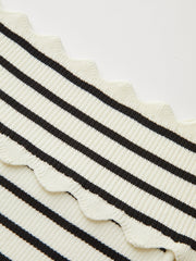 Striped Off-Shoulder Metal Button Knit Top