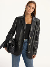 Snake Print Metal Button PU Leather Blazer