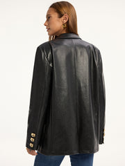 Snake Print Metal Button PU Leather Blazer