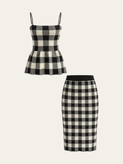 Checkered Cami Peplum Top and Skirt Set