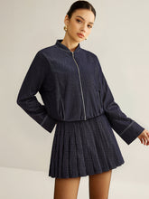 Zip Front Jacket and Pleated Mini Skirt Set