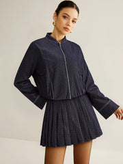 Zip Front Jacket and Pleated Mini Skirt Set