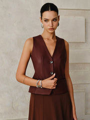 Faux Leather Metal Button Vest