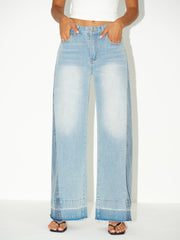 Contrast Panel Wide-Leg Jeans