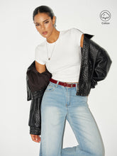 Ribbed Crew Neck Short Sleeve Cotton-Blend Top