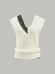 Two-Tone Reversible V-Neck Knit Vest