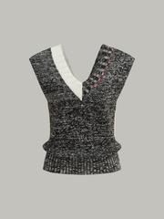 Two-Tone Reversible V-Neck Knit Vest