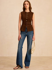 Suede Effect Vest with Belt