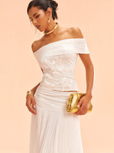 Mesh Off-Shoulder Floral Applique Blouse